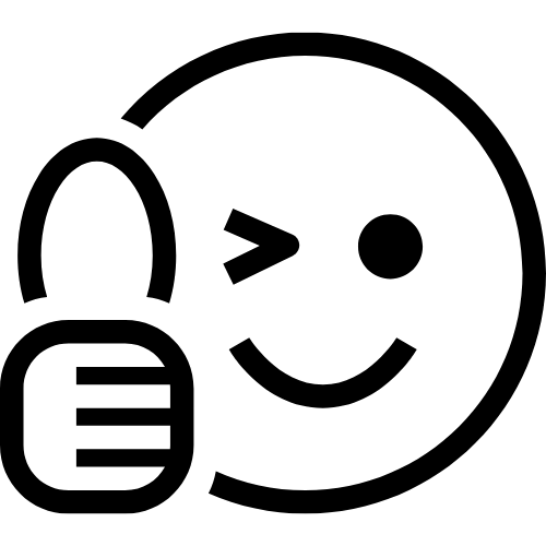Das Icon zeigt ein lächelndes Zwinker-Smiley, mit einem Daumen nach oben auf transparentem Hintergrund.