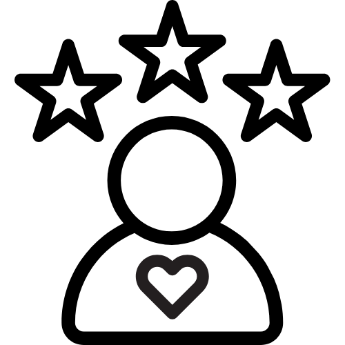 Das Icon zeigt eine stilisierte Person mit einem Herz auf der Brust und drei Sternen über derm Kopf, auf transparentem Hintergrund.